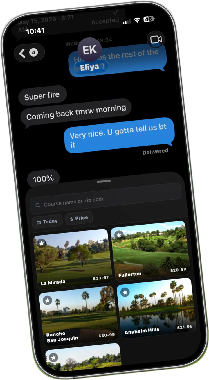 Browsing La Mirada, Fullerton, Rancho San Joaquin and Anaheim Hills with live pricing inside a message thread