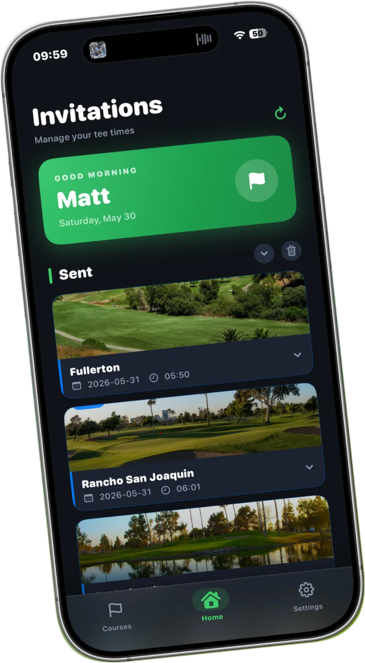 The TeeSync invitations list tracking sent invites and responses